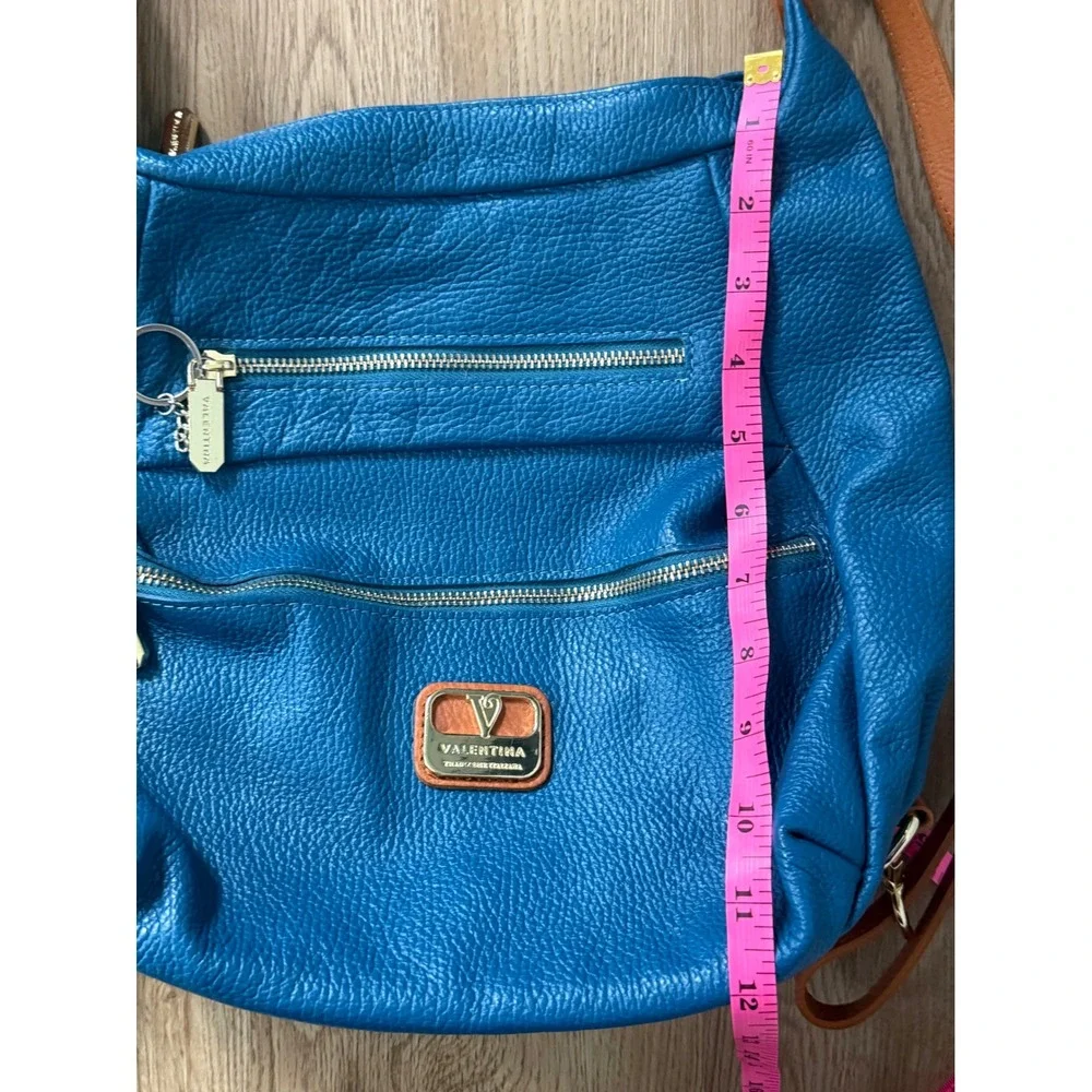 Valentina Convertible Italian Pebbled Leather Bag Backpack In‎ Ocean Blue